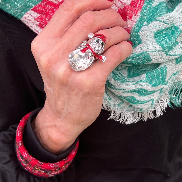 High Heels on the High Road Jewelry - ☃️ Snowman Crystal Rhinestone Christmas Holiday Adjustable Stretch Ring Frosty